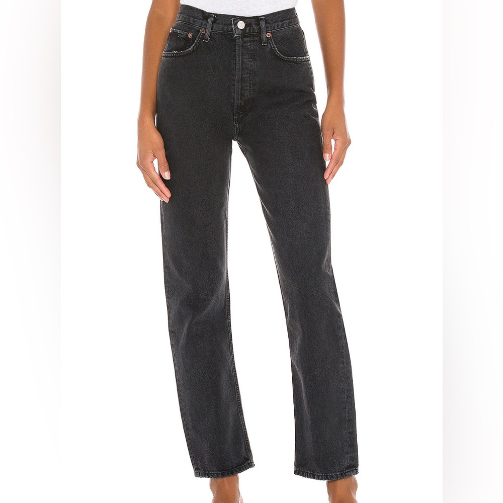 Agolde Pinch Waist Black Jeans 28 Revolve raw hem